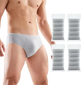 20 Packs Mens Cotton Disposable Underwear Panties Portable Briefs for Travel Fitness Hotel Spa Hospital Mid Waist