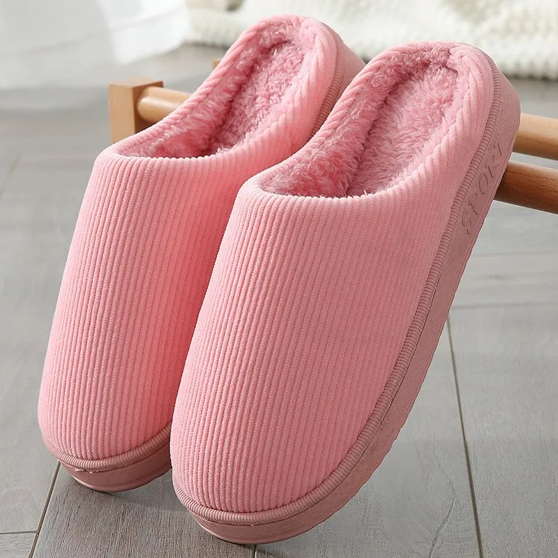 2021  Solid Color Women Warm Indoor Beadroom Hourshold Shoes Winter Keep Warm Slipper Home Plush SlidesMen Cotton Slippers