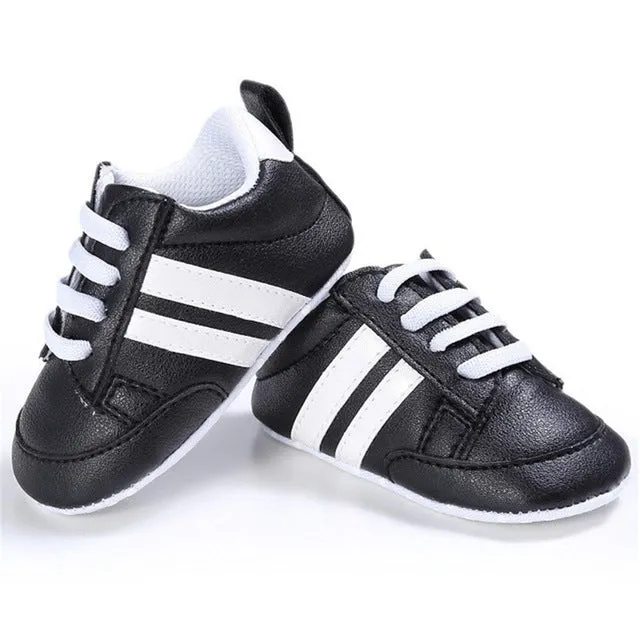 Baby Shoes Pu Leather Shoes Sports Sneakers Newborn Baby Boys Girls Stripe Pattern Shoes Infant