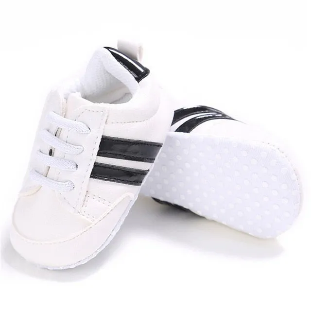 Baby Shoes Pu Leather Shoes Sports Sneakers Newborn Baby Boys Girls Stripe Pattern Shoes Infant