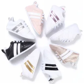 Baby Shoes Pu Leather Shoes Sports Sneakers Newborn Baby Boys Girls Stripe Pattern Shoes Infant