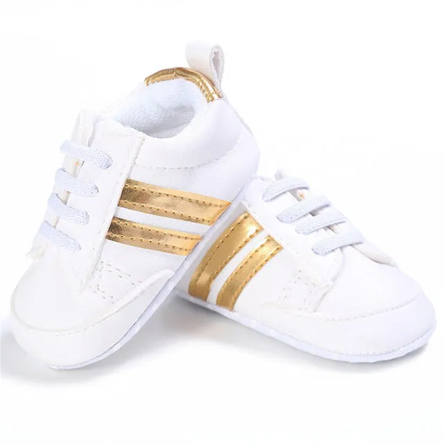 Baby Shoes Pu Leather Shoes Sports Sneakers Newborn Baby Boys Girls Stripe Pattern Shoes Infant