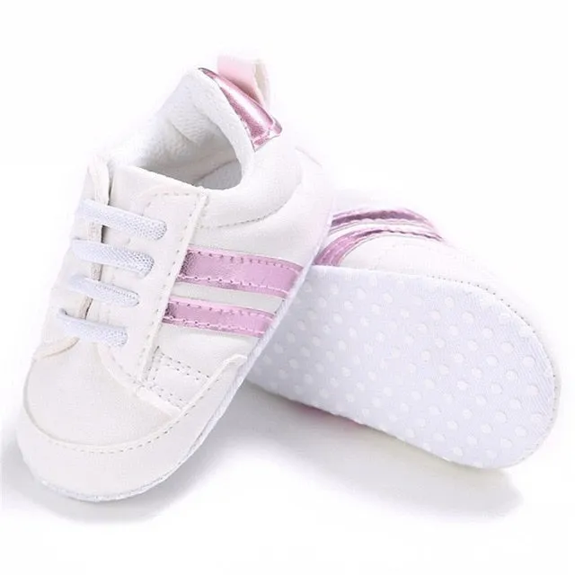 Baby Shoes Pu Leather Shoes Sports Sneakers Newborn Baby Boys Girls Stripe Pattern Shoes Infant