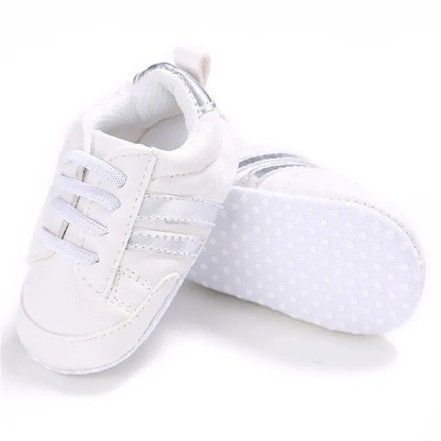 Baby Shoes Pu Leather Shoes Sports Sneakers Newborn Baby Boys Girls Stripe Pattern Shoes Infant