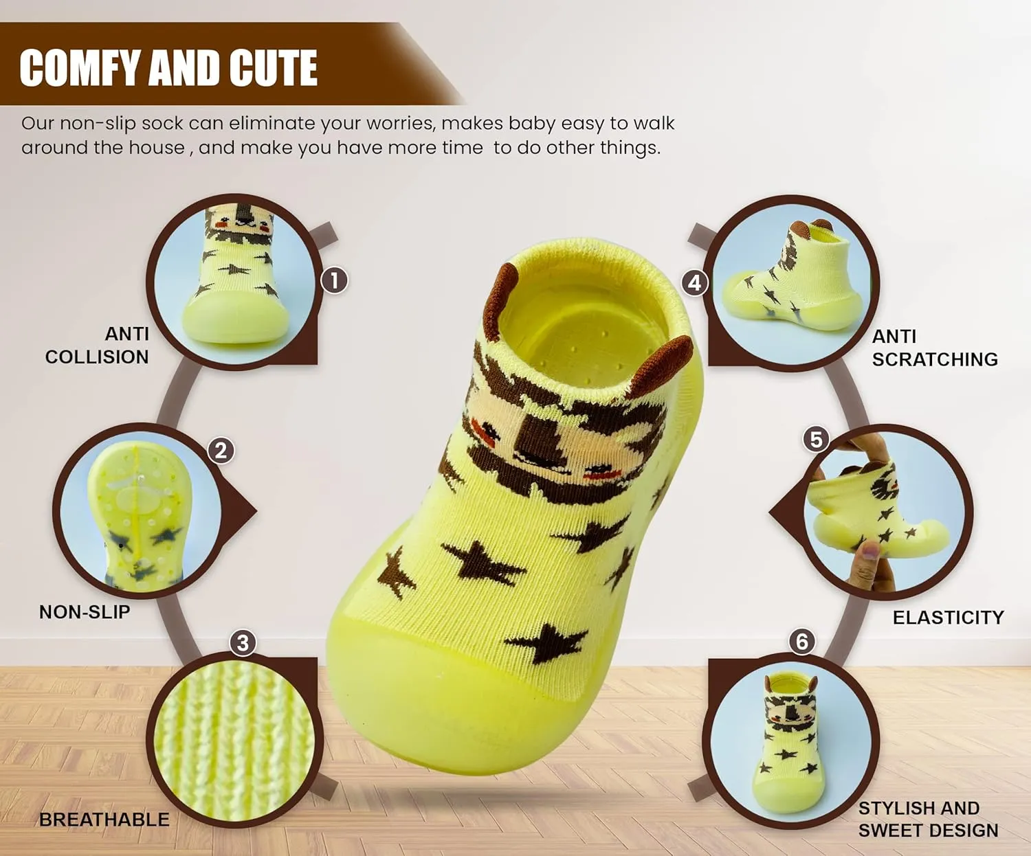 Baby Sock Shoes Boys Girls First Walking Shoes Non-Slip Slippers Soft Sole Sneakers Toddler Infant Babygirl