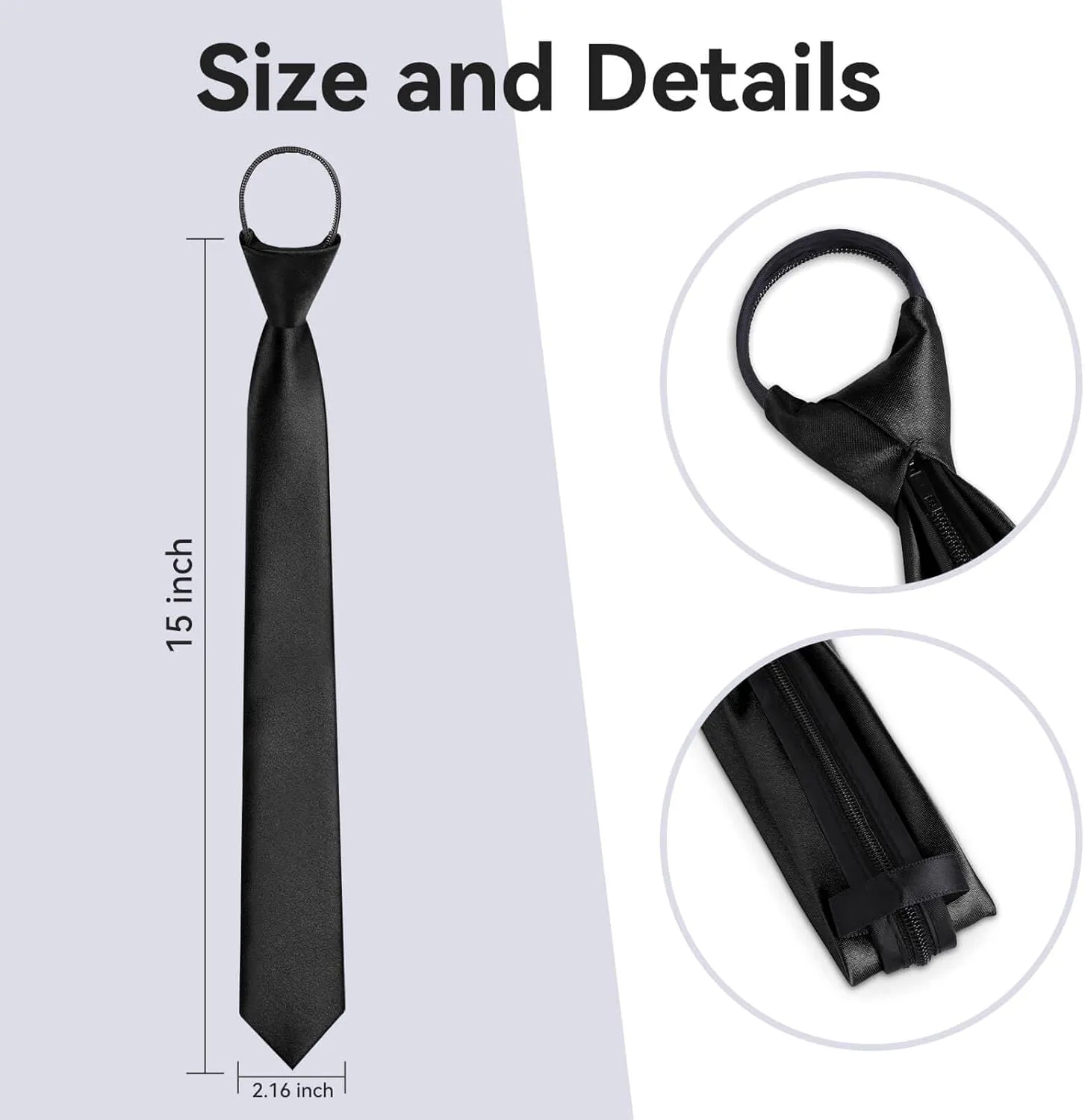 Boys Zipper Tie for Ages 8-12, Kids Necktie for Weddings, School Graduations, Uniforms, and Church Events