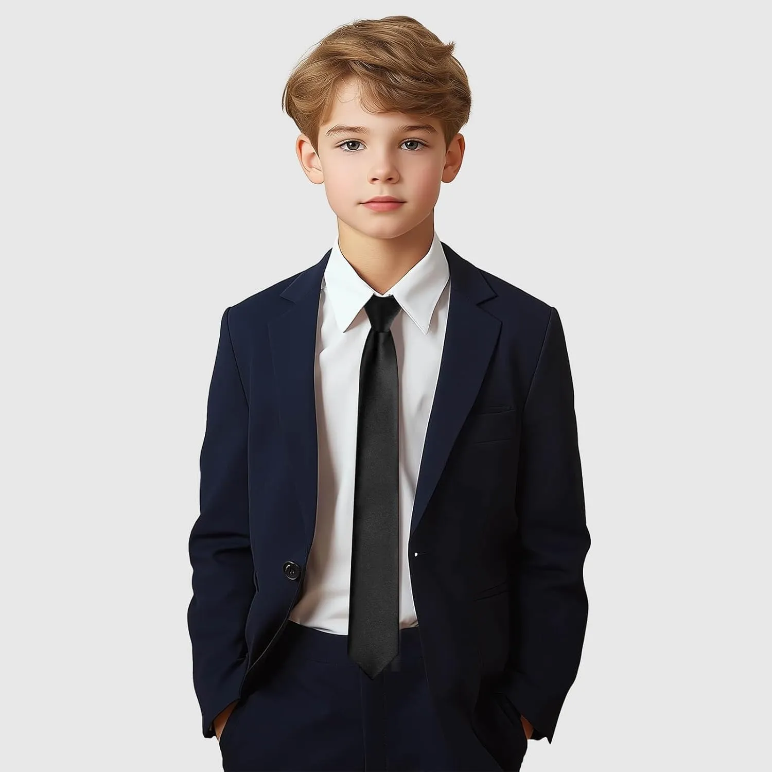 Boys Zipper Tie for Ages 8-12, Kids Necktie for Weddings, School Graduations, Uniforms, and Church Events