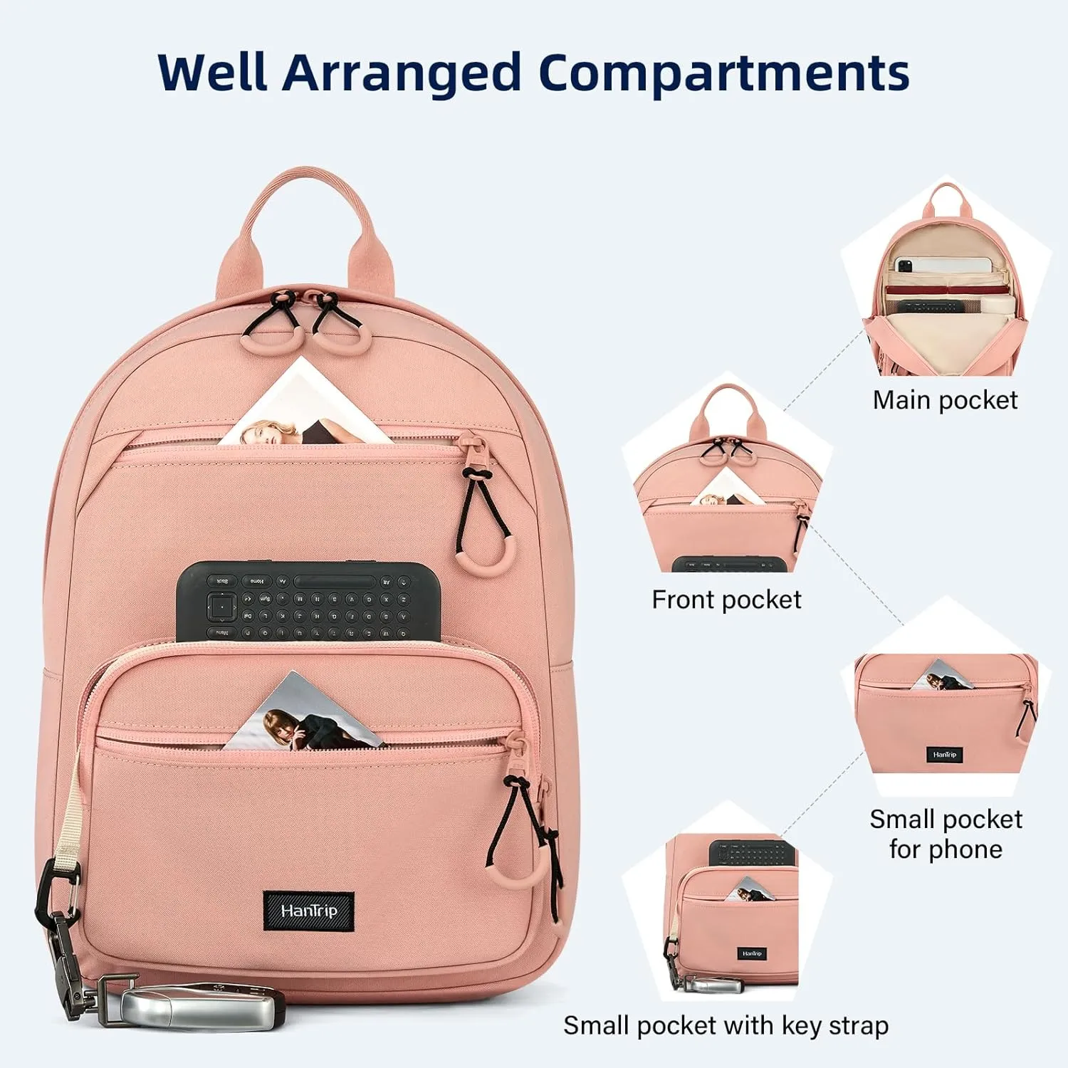 Carry On Travel Backpack For Men Women, 13 Inch Small Mini Work Bag Personal Item Backpacks, Camping Back Pack Lightweight Hiking Daypack For Office Nurse Commuter (Pink)