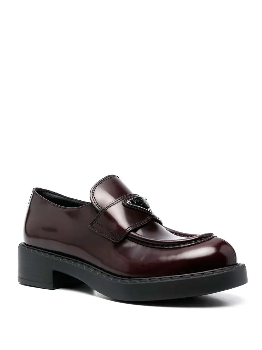 Chocolate patent leather loafers