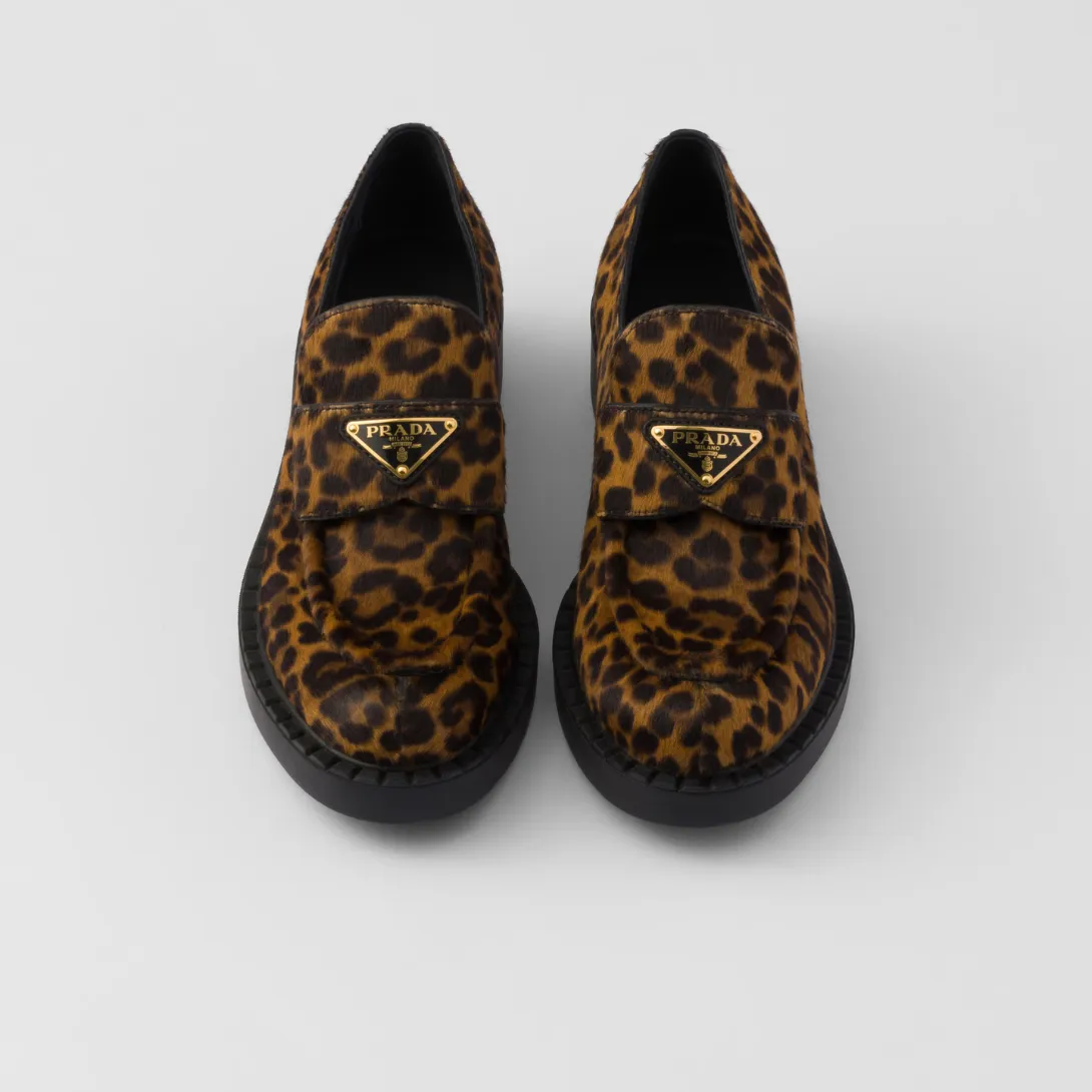 Chocolate printed leather loafers