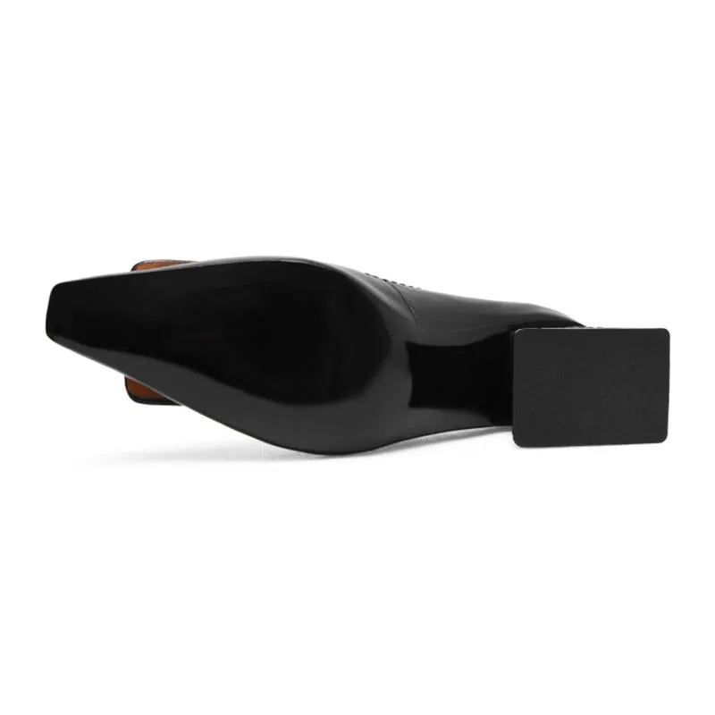 Chunky Heel Genuine Leather Square Toe Shoes