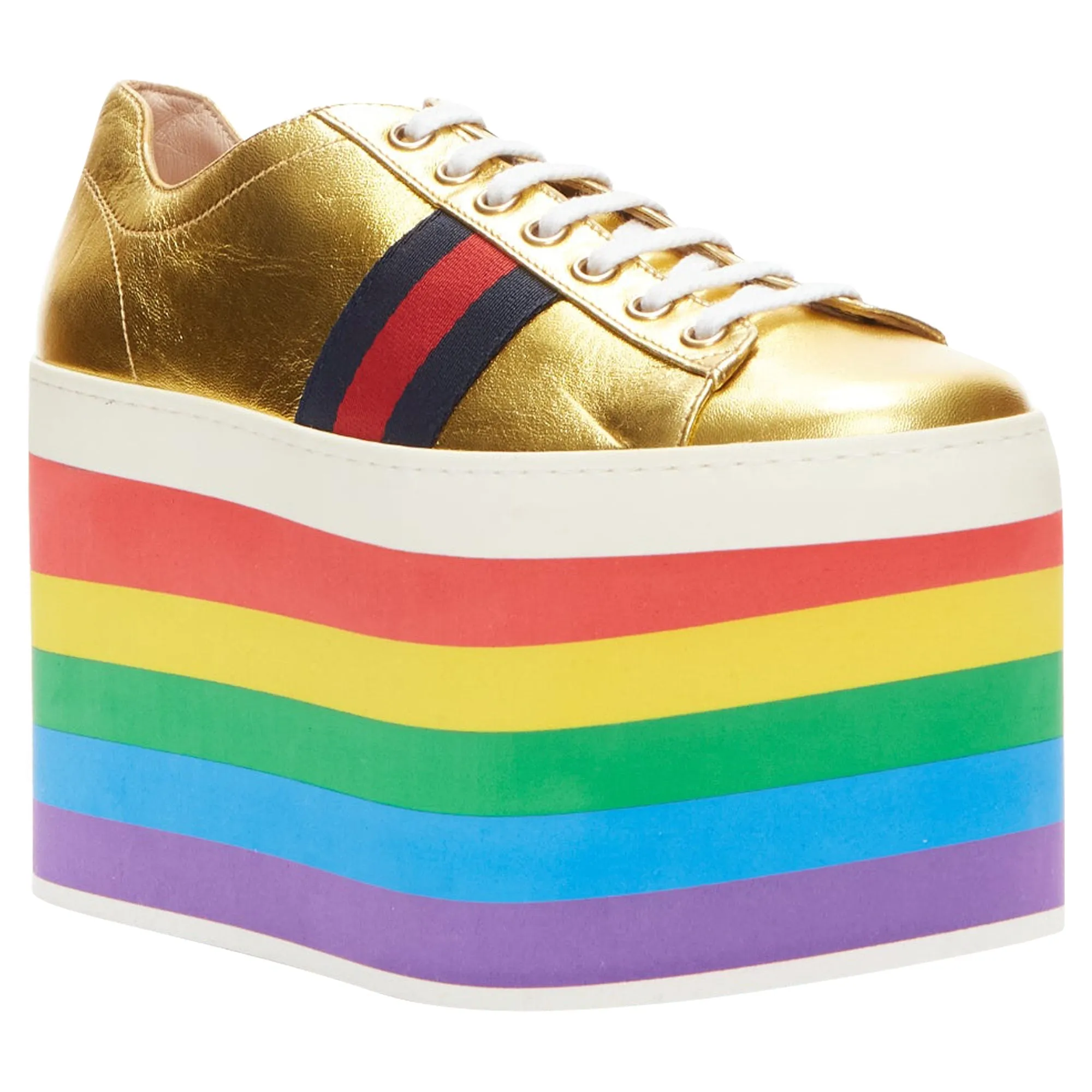 Gucci Alessandro Michele Peggy rainbow web platform sneakers