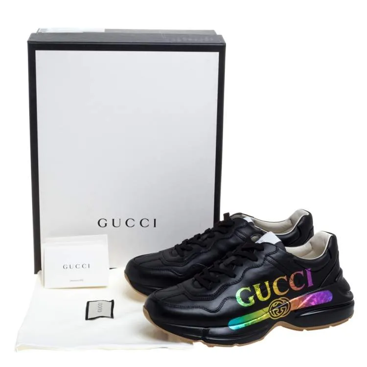 Gucci Black Leather Python Gucci Logo Sneakers