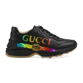 Gucci Black Leather Python Gucci Logo Sneakers