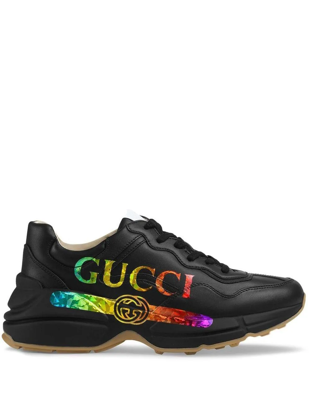 Gucci Black Leather Python Gucci Logo Sneakers