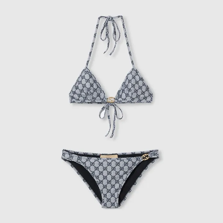 Gucci Blue / Gold Hardware Gg Stretch Jersey All Over Logo Bikini UK XS