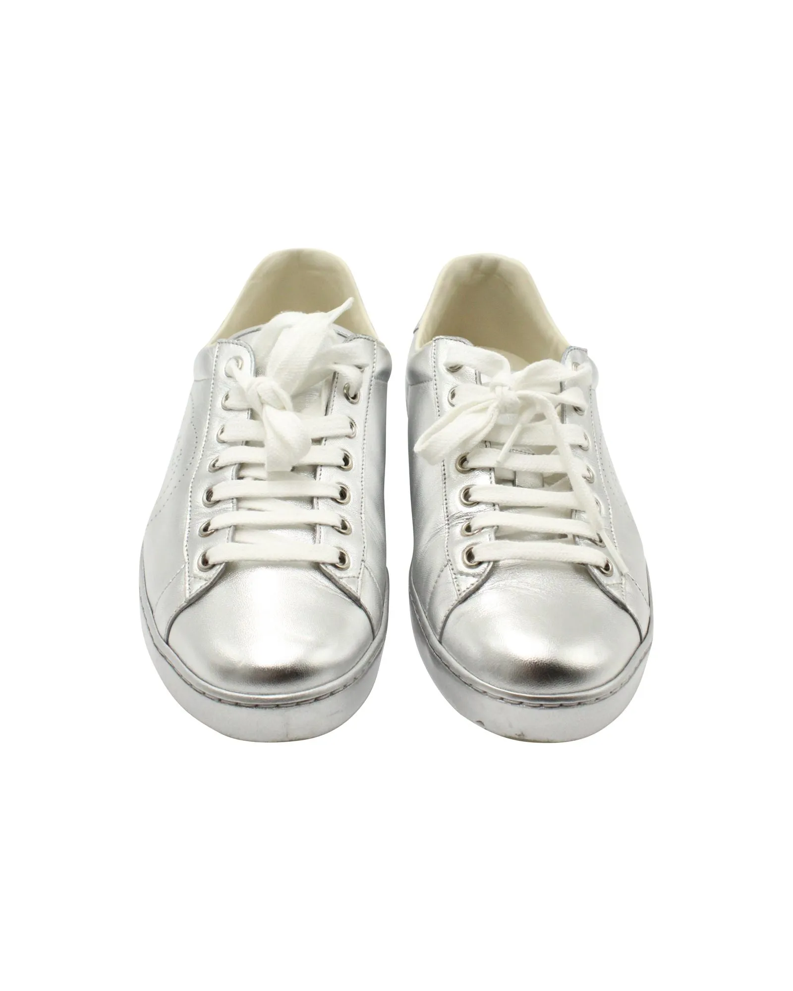 Gucci Glitter Ace Sneakers in Silver Leather