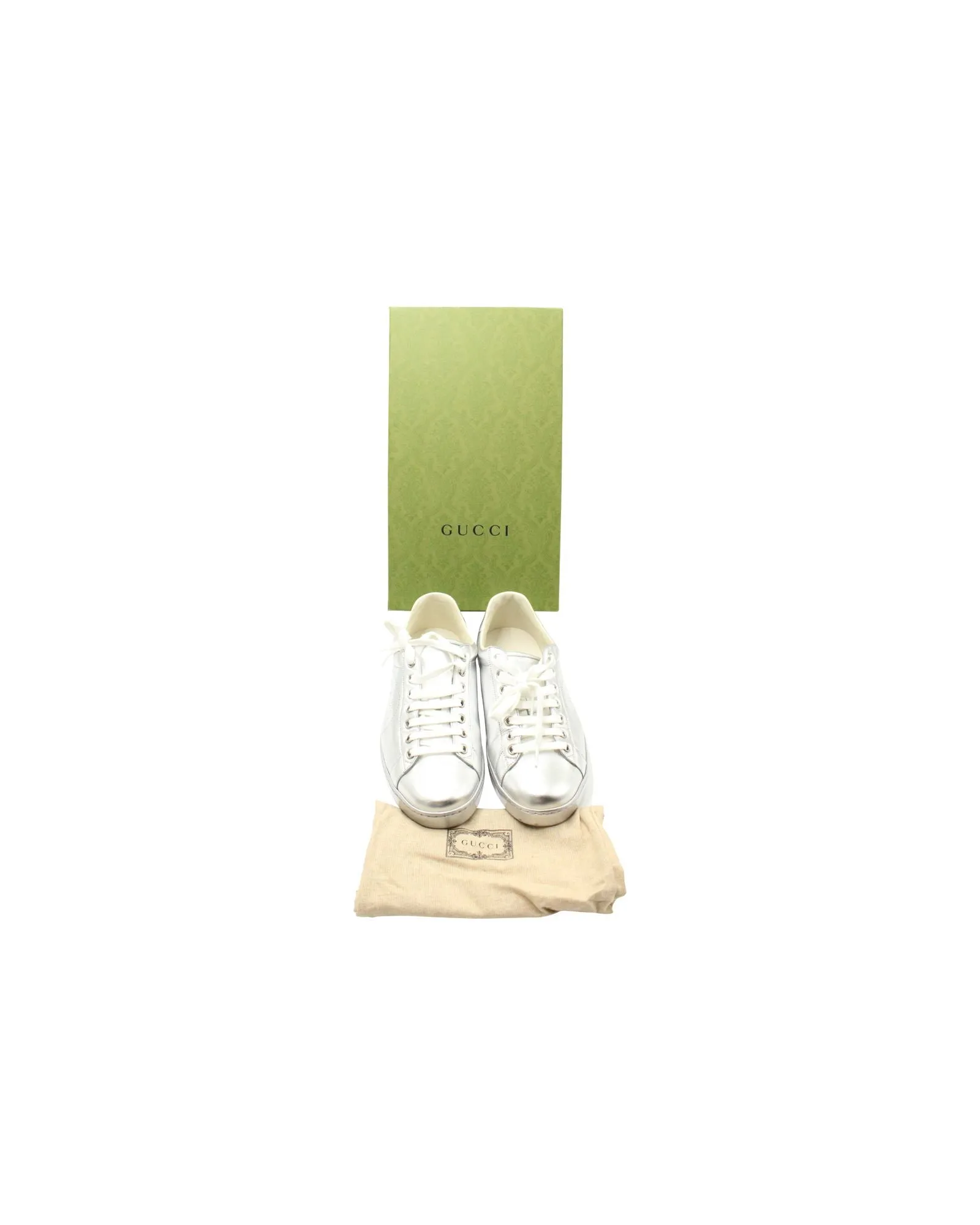 Gucci Glitter Ace Sneakers in Silver Leather