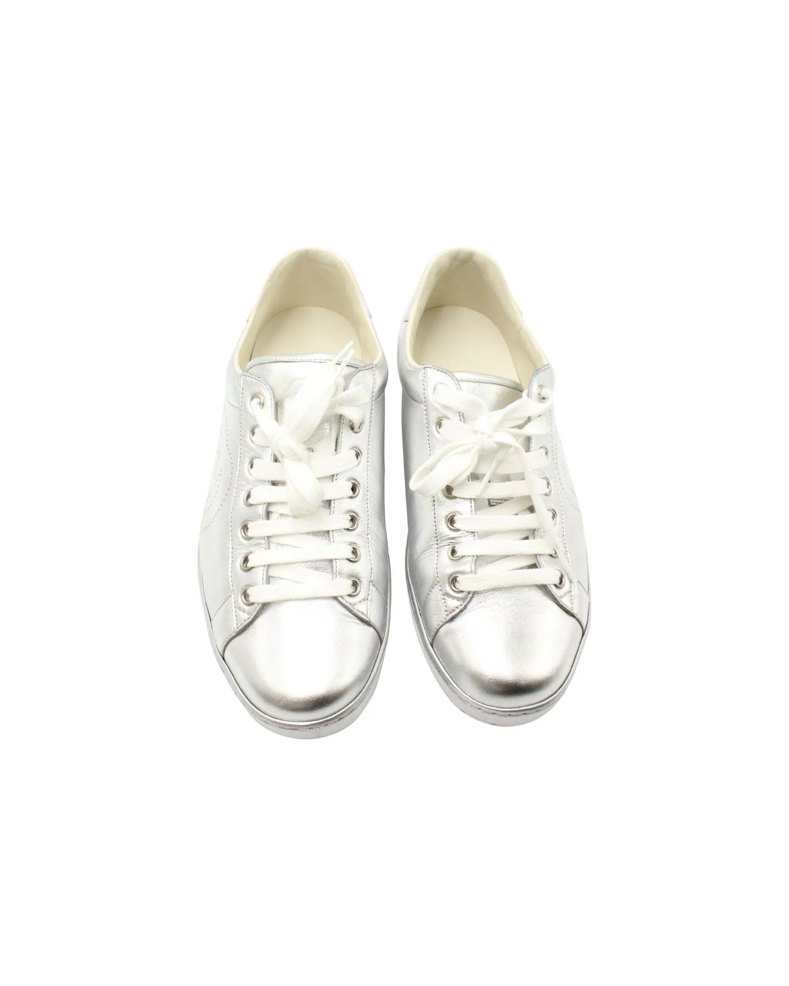 Gucci Glitter Ace Sneakers in Silver Leather
