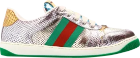 Gucci Screener Metallic Python Sneakers, Silver
