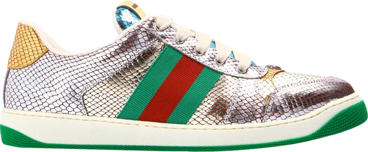 Gucci Screener Metallic Python Sneakers, Silver