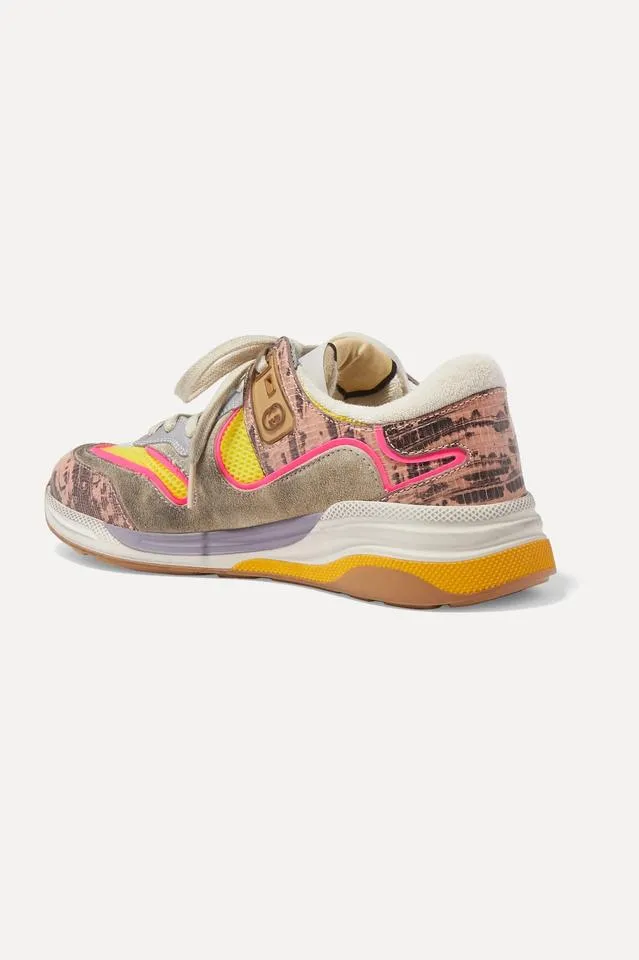 Gucci Ultrapace Metallic Leather Mesh & Distressed Suede Sneakers