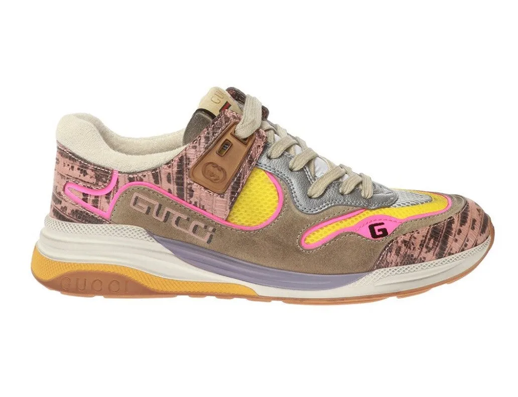 Gucci Ultrapace Metallic Leather Mesh & Distressed Suede Sneakers