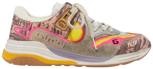 Gucci Ultrapace Metallic Leather Mesh & Distressed Suede Sneakers