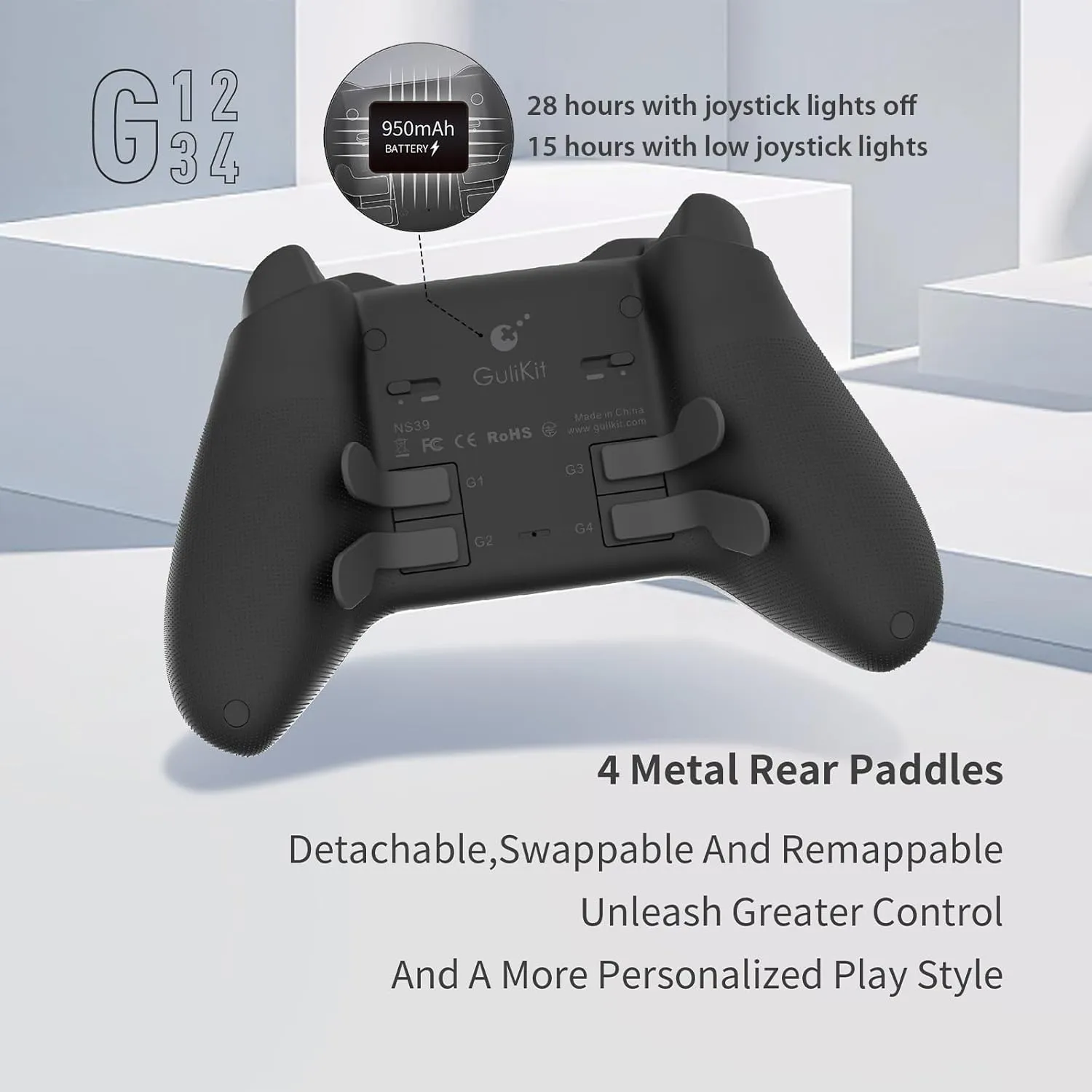 Gulikit KK3 Max Controller, Kingkong 3 Controller, Nintendo Switch Controller with Hall effect Joysticks and Triggers, 1000Hz Wireless Polling Rate, 4 Back Button, Compatible with Switch/Switch OLED
