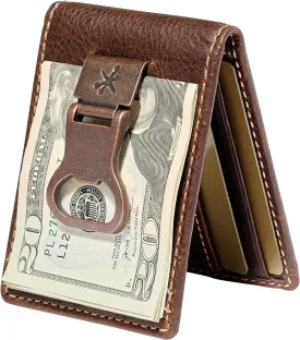 House of Jack Co. Bottle Opener Bifold Money Clip Wallet for Men, Front Pocket Card Holder with Exterior ID Window, Full Grain Cowhide Leather, Brown
