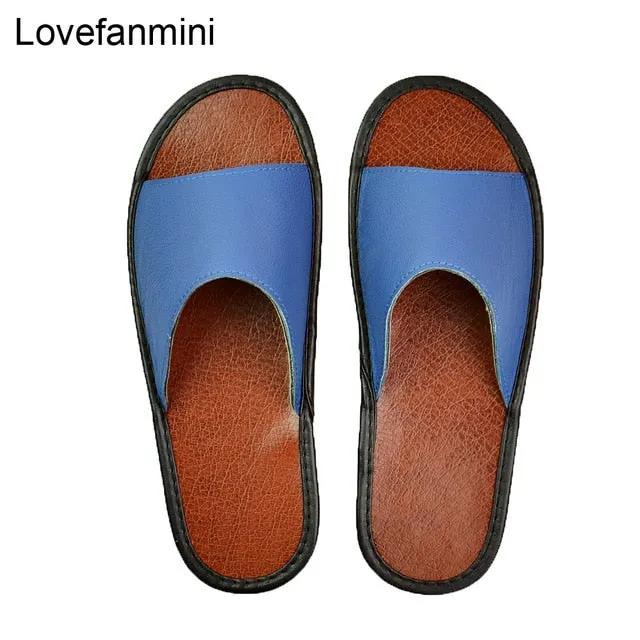 Leather slippers couple indoor non-slip men women home fashion