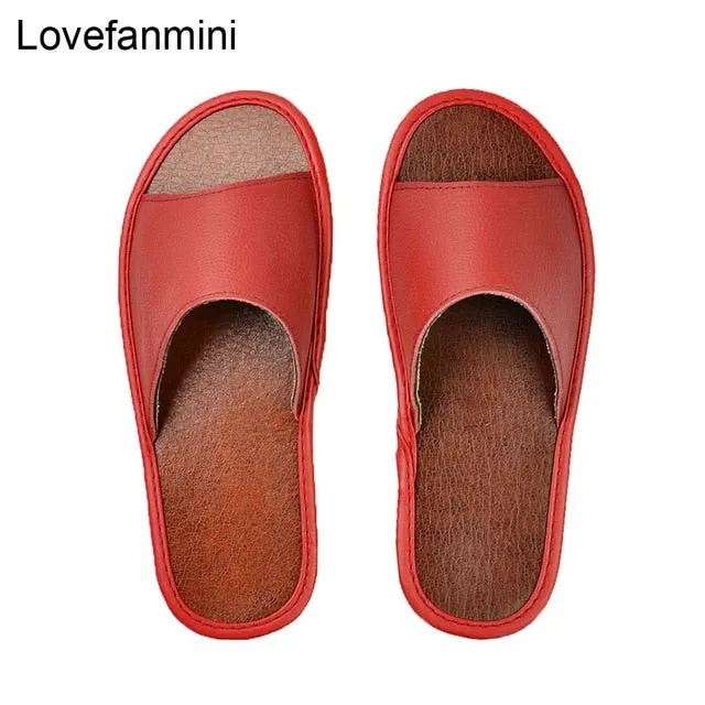 Leather slippers couple indoor non-slip men women home fashion