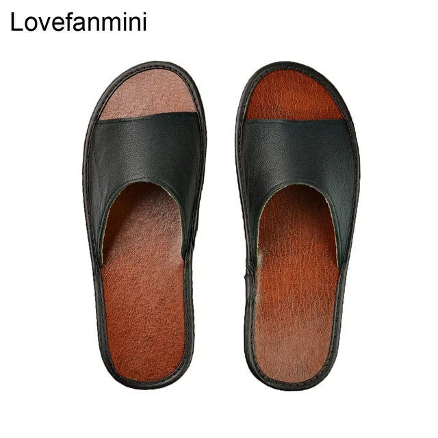 Leather slippers couple indoor non-slip men women home fashion
