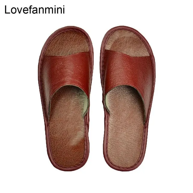 Leather slippers couple indoor non-slip men women home fashion