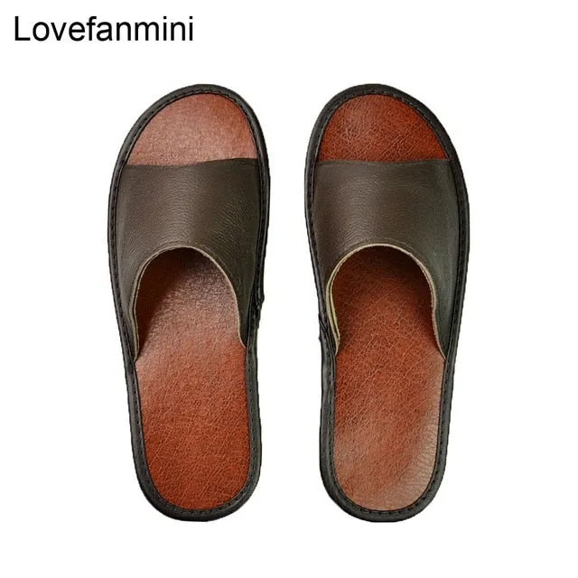 Leather slippers couple indoor non-slip men women home fashion
