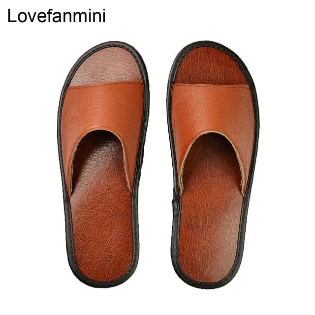 Leather slippers couple indoor non-slip men women home fashion