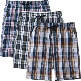MoFiz Men's Sleepwear Shorts Pajama Bottom Lounge Short Plaid Button Open Fly 3Pack