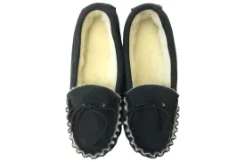 Navy Moccasins Wool Lined With Hard Sole