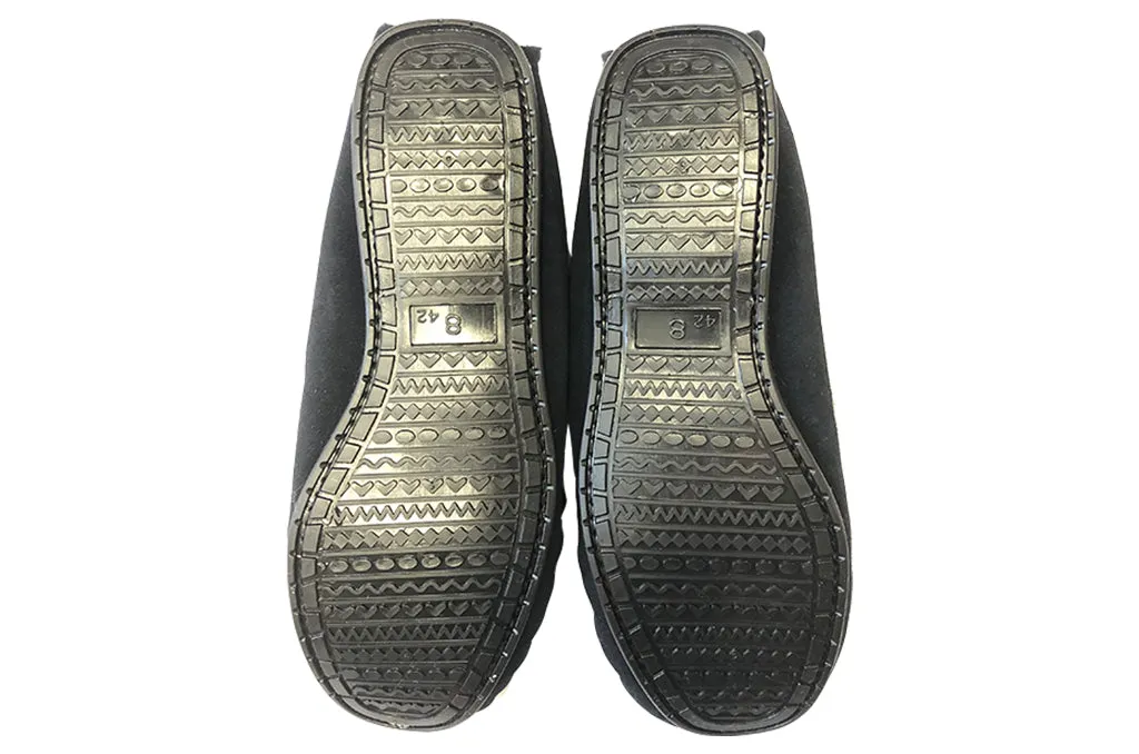 Navy Moccasins Wool Lined With Hard Sole