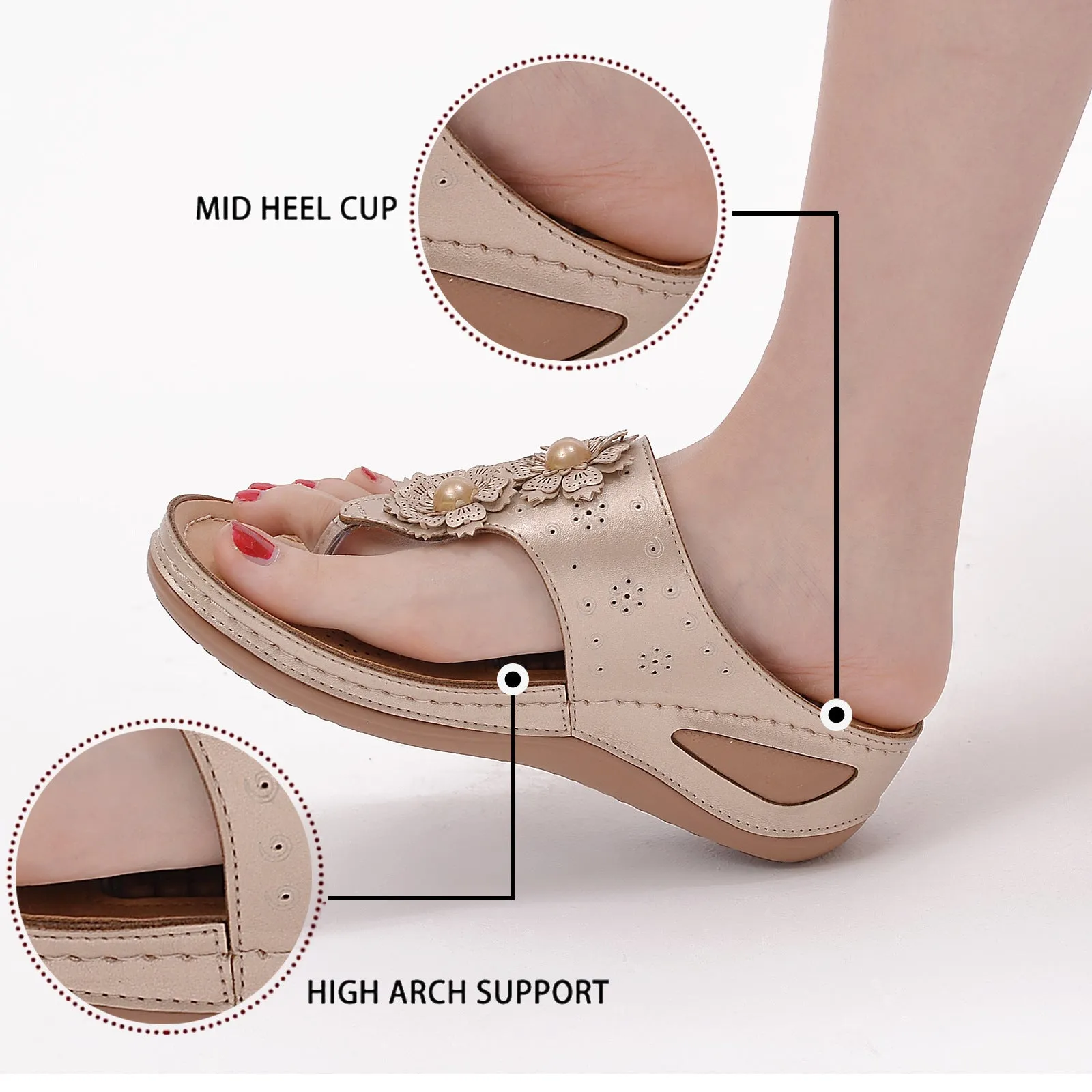 OCW Women Orthopedic Sandal Arch Support Breathable Massage Anti Skid Flower Casual Sandal