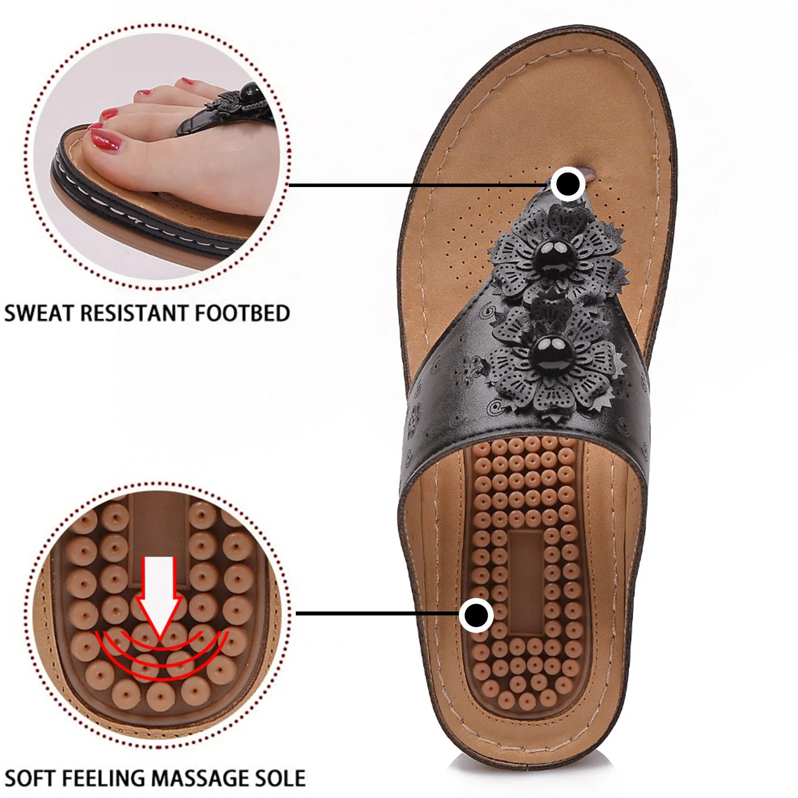 OCW Women Orthopedic Sandal Arch Support Breathable Massage Anti Skid Flower Casual Sandal