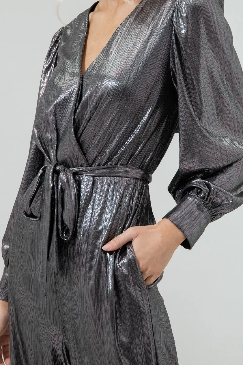 Pewter Metallic Rib Lurex Balloon Sleeve Jumpsuit