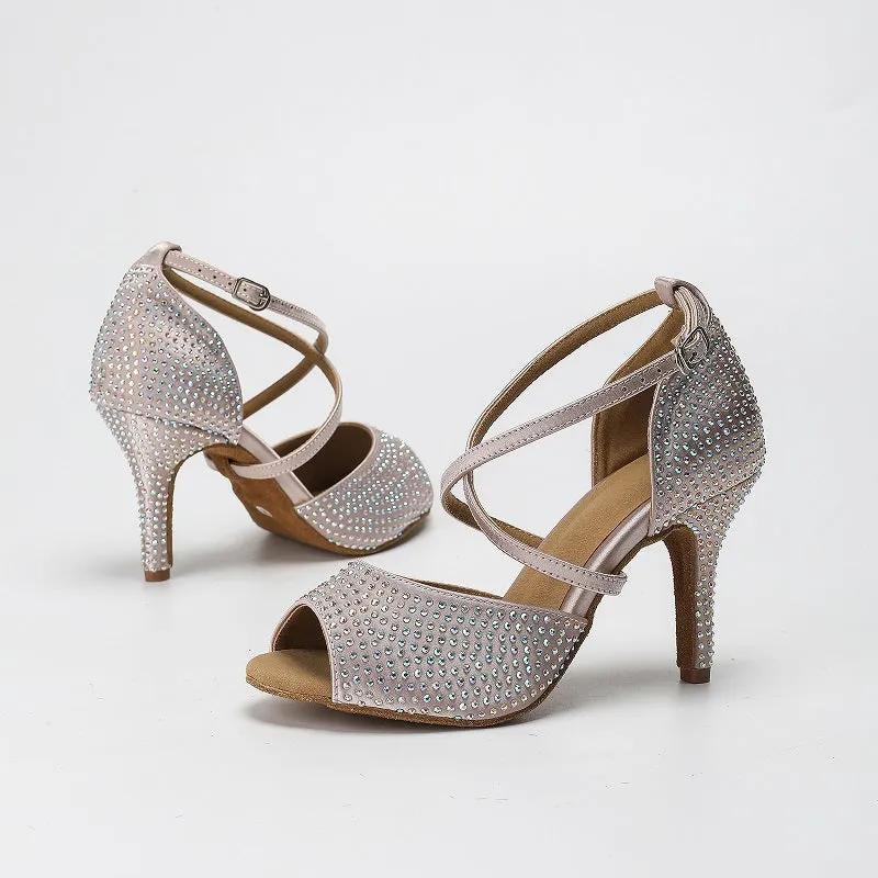 Pink Rhinestone Women Latin Ballroom Salsa Indoor Dance Shoes