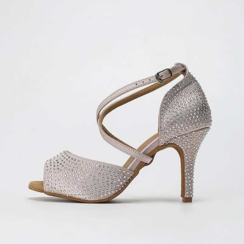 Pink Rhinestone Women Latin Ballroom Salsa Indoor Dance Shoes