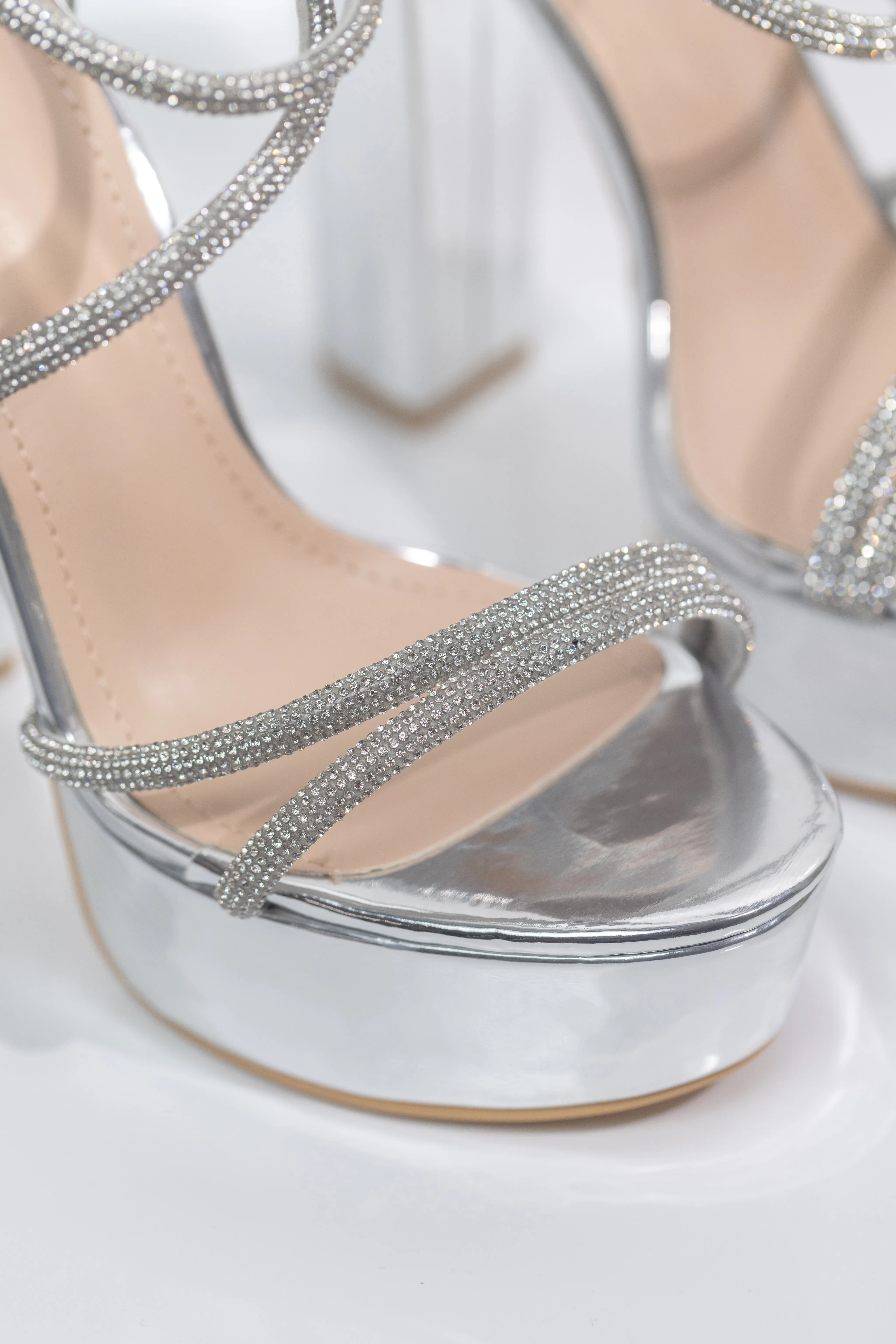 Posh - Embellished Platform Block Heels, Glitter Detailing Straps, Glamorous Party Footwear, Bold & Eye-Catching for Special Occasions