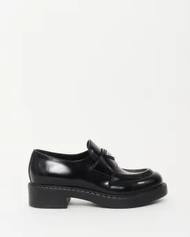 Prada Black Brushed Leather Chocolate Loafers - 36