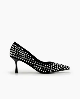 Rhinestone Decor Pointed Toe Black Stiletto Pumps