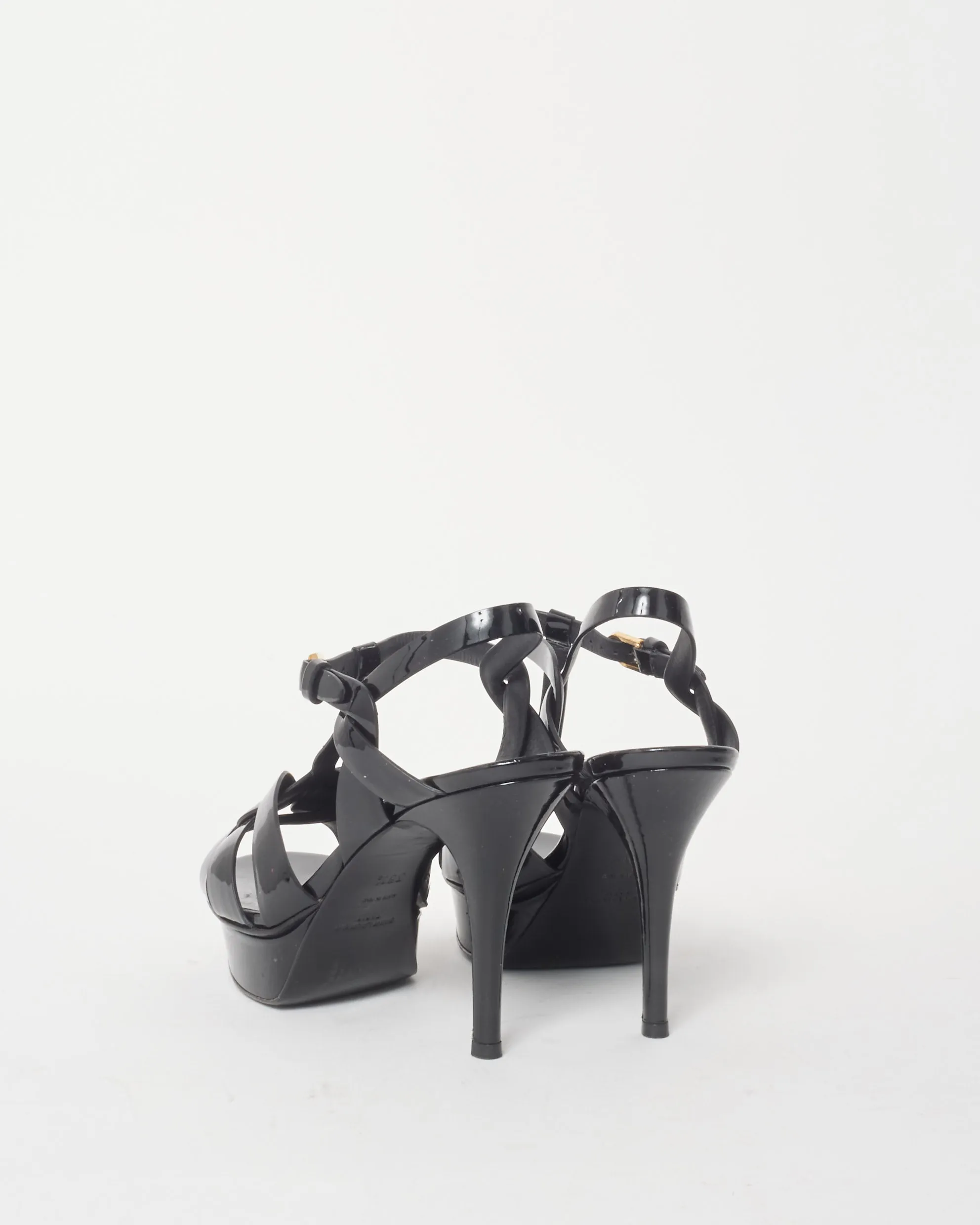 Saint Laurent Black Patent Leather Tribute 115 MM Sandals - 38.5