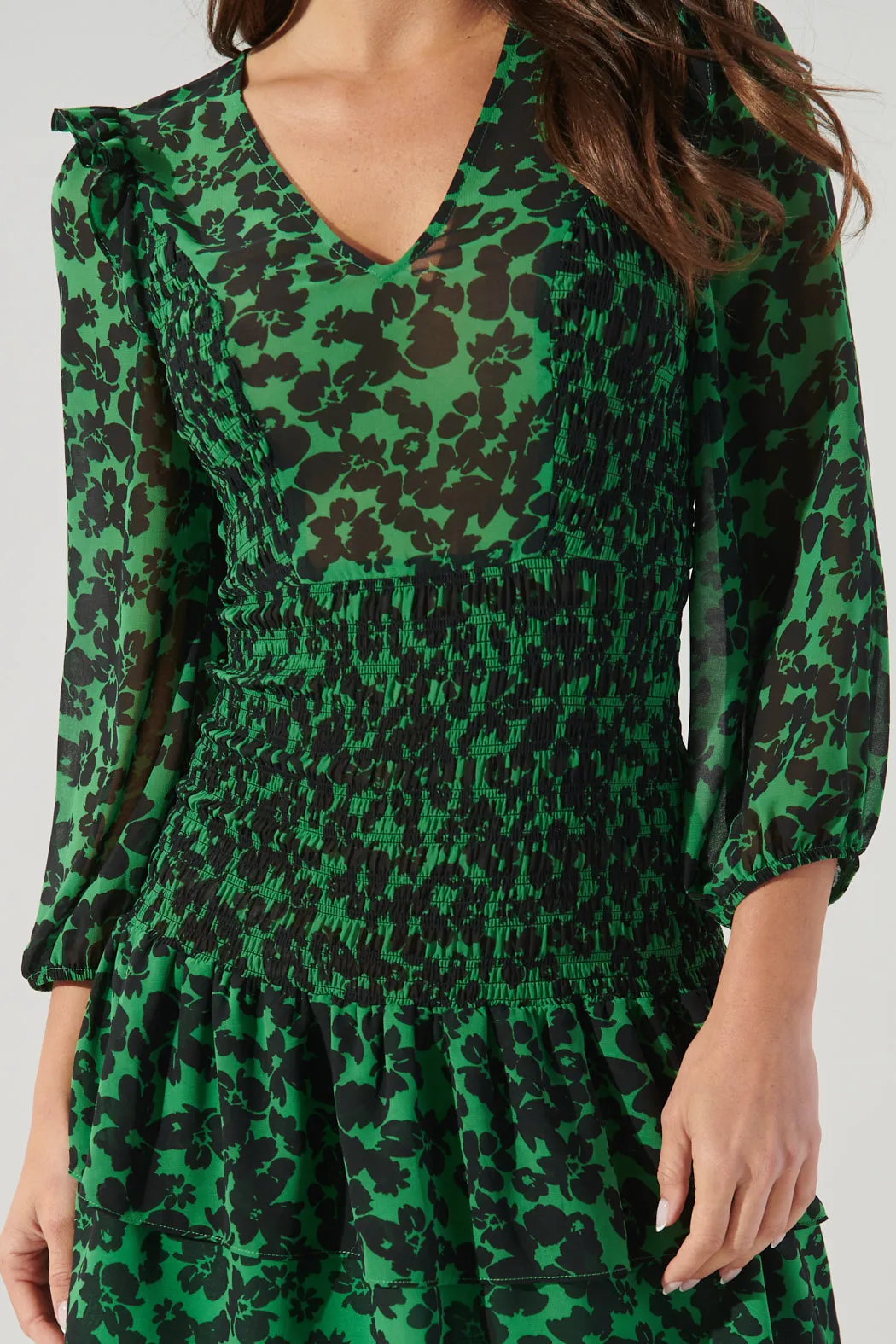 Shego Floral Smocked Drop Waist Mini Dress
