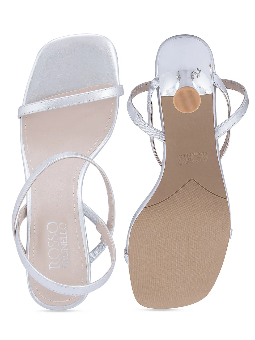Silver Strappy Slingback Heels